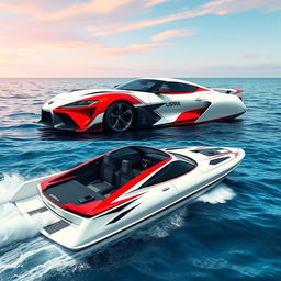 An innovative design of a Toyota Supra MK4 transformed into a stylish and high-performance boat