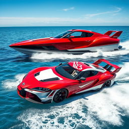 An innovative design of a Toyota Supra MK4 transformed into a stylish and high-performance boat