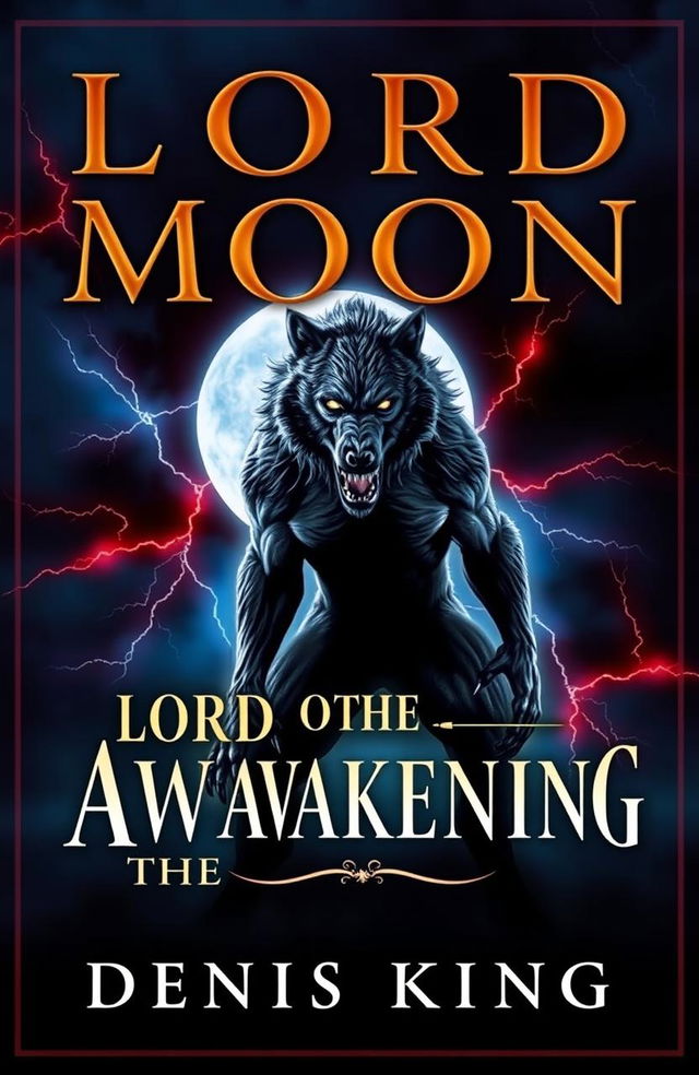 A dramatic book cover for 'LORD OF THE MOON - THE AWAKENING' by DENIS KING