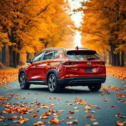 A sleek red Hyundai Tucson 2022 captured at a dynamic angle from the rear, showcasing the modern design features of the car