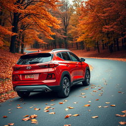 A sleek red Hyundai Tucson 2022 captured at a dynamic angle from the rear, showcasing the modern design features of the car