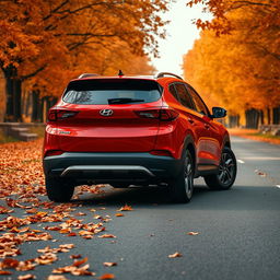 A sleek red Hyundai Tucson 2022 captured at a dynamic angle from the rear, showcasing the modern design features of the car