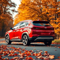 A sleek red Hyundai Tucson 2022 displayed at a dynamic angle from the rear, highlighting its contemporary lines and glossy finish