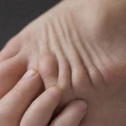 A detailed close-up of a human foot, demonstrating all its intricate details, lines, and contours.