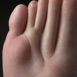 A detailed close-up of a human foot, highlighting its unique elements, skin texture, and complex structure.