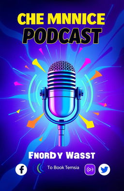 A vibrant and engaging podcast cover design featuring a modern microphone in the center, surrounded by colorful sound waves emanating from it