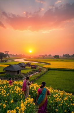 A stunning rural landscape depicting the essence of Bengali culture during the months of Kartik and Agrhayan