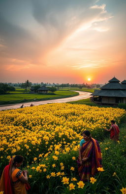 A stunning rural landscape depicting the essence of Bengali culture during the months of Kartik and Agrhayan