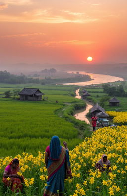 A stunning rural landscape depicting the essence of Bengali culture during the months of Kartik and Agrhayan