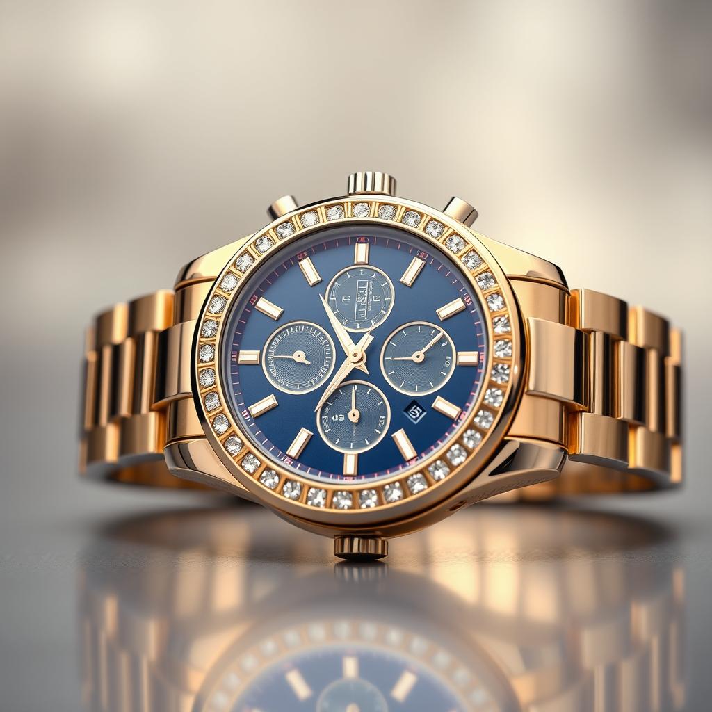 A luxurious and elegantly designed wristwatch, featuring a gold and silver stainless steel band, a polished round case, and sparkling diamond hour markers