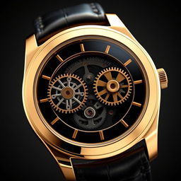 A luxurious and uniquely designed wristwatch that features an avant-garde style with only two intricately crafted wheels visible in the center