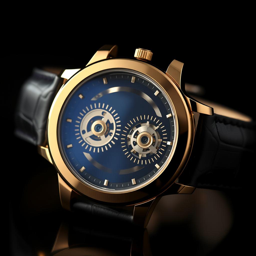 A luxurious and uniquely designed wristwatch that features an avant-garde style with only two intricately crafted wheels visible in the center