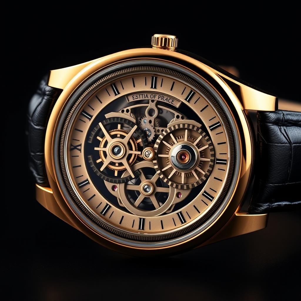 A luxurious and uniquely designed wristwatch that features an avant-garde style with only two intricately crafted wheels visible in the center