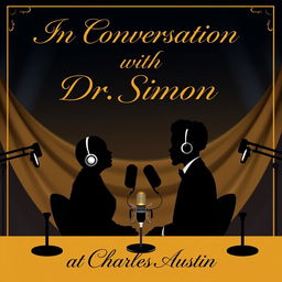 A beautifully designed and fancy podcast cover featuring an elegant background in rich colors like deep navy and gold