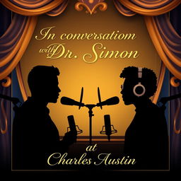 A beautifully designed and fancy podcast cover featuring an elegant background in rich colors like deep navy and gold