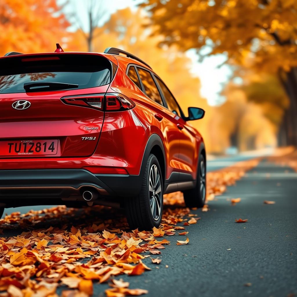 A sleek red Hyundai Tucson 2022 showcased from a dynamic rear angle, capturing the smooth lines and modern design of the SUV