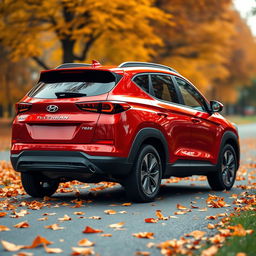 A sleek red Hyundai Tucson 2022 showcased from a dynamic rear angle, capturing the smooth lines and modern design of the SUV