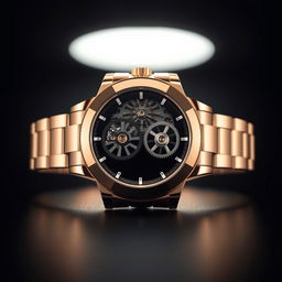 A luxurious and uniquely designed wristwatch prominently featuring two intricate wheels in the center, showcasing an innovative mechanical movement