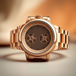 A luxurious and uniquely designed wristwatch prominently featuring two intricate wheels in the center, showcasing an innovative mechanical movement