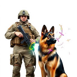 A soldier from the K9 unit standing proudly next to a German Shepherd, showcasing a deep sense of loyalty and teamwork