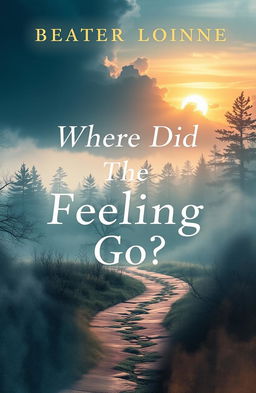 A book cover design for a title 'Where Did The Feeling Go?' featuring a beautiful, dramatic landscape that represents the themes of loss and nostalgia