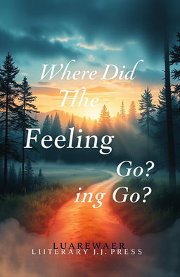 A book cover design for a title 'Where Did The Feeling Go?' featuring a beautiful, dramatic landscape that represents the themes of loss and nostalgia