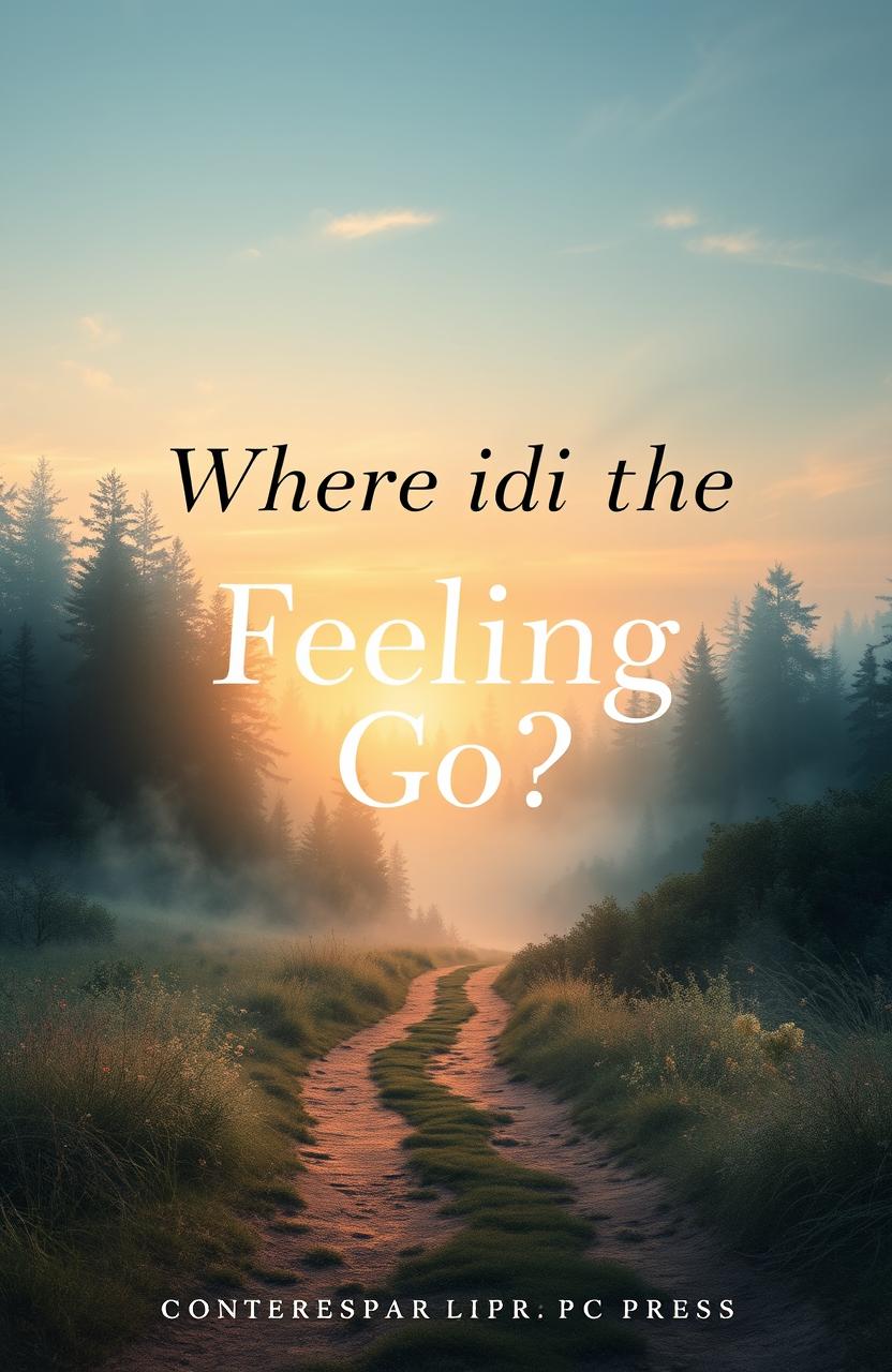 A book cover design for a title 'Where Did The Feeling Go?' featuring a beautiful, dramatic landscape that represents the themes of loss and nostalgia