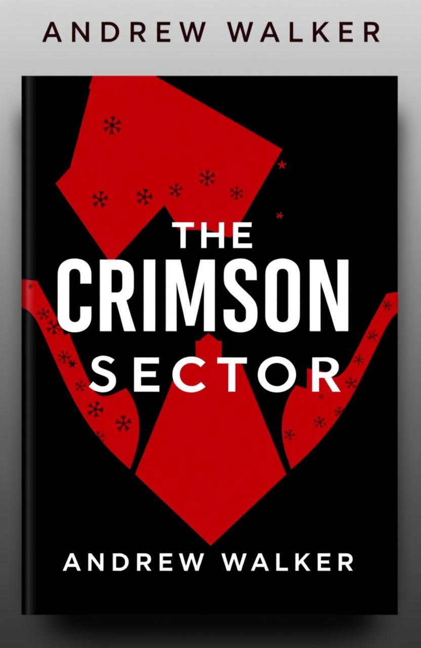 A modern book cover design for 'THE CRIMSON SECTOR' by ANDREW WALKER, featuring a striking and bold composition dominated by black and red colors