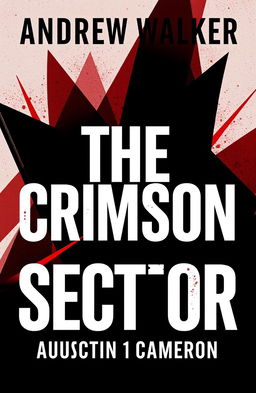 A modern book cover design for 'THE CRIMSON SECTOR' by ANDREW WALKER, featuring a striking and bold composition dominated by black and red colors