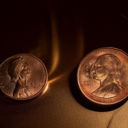 A close-up image of two pennies and a quarter resting on a surface, shimmering under soft light.