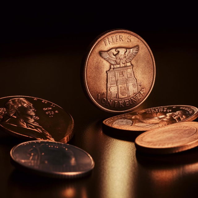 A close-up image of two pennies and a quarter resting on a surface, shimmering under soft light.