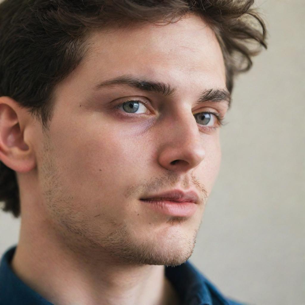 Profile of a young man with his eyes covered for a novel cover