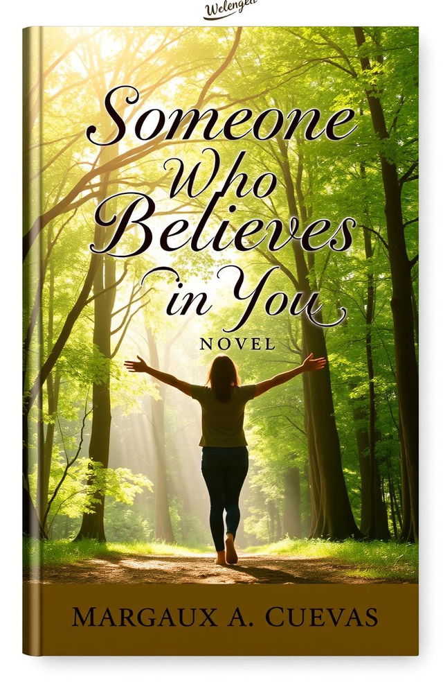 A serene and inspiring book cover for a novel titled "Someone Who Believes in You" by Margaux A