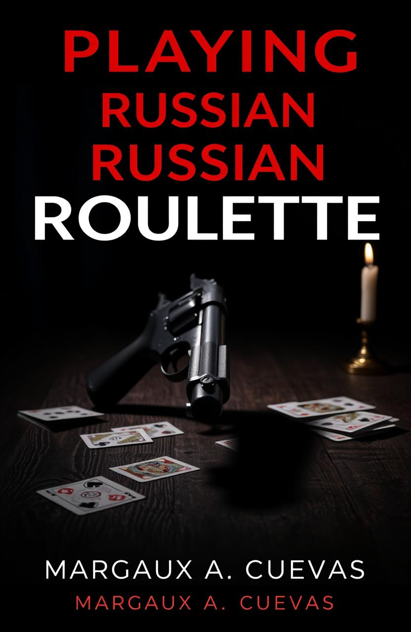 A dramatic and intense book cover design for a novel titled 'Playing Russian Roulette' by Margaux A