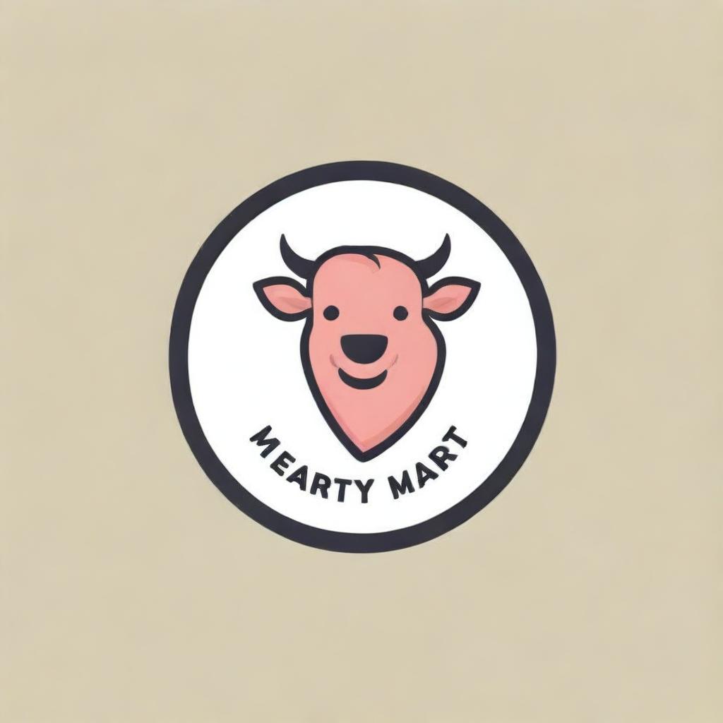 Design a logo for a business named 'Meaty Mart'. The logo should include a playful illustration of a meat cut, and use bold, robust colors to emphasize freshness and quality.