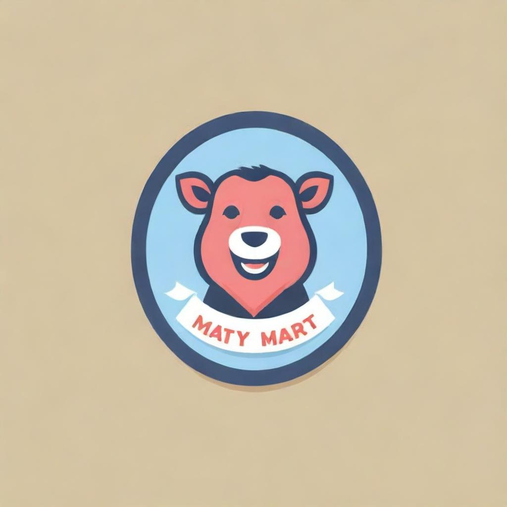 Design a logo for a business named 'Meaty Mart'. The logo should include a playful illustration of a meat cut, and use bold, robust colors to emphasize freshness and quality.