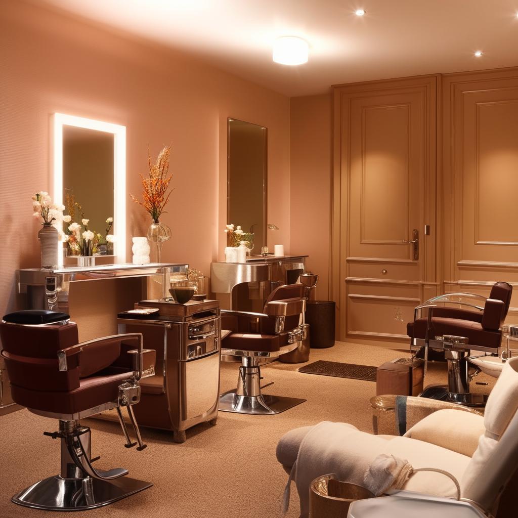 A classy and elegant salon living room accented with tasteful decorations, comfortable seating, stylish fixtures, warm lighting and complemented by soothing color palettes.