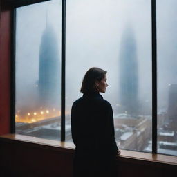 A person longingly watching through a foggy window pane, viewing the vibrant, lively scene of fancy clubs and restaurants happening beyond their grasp.