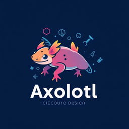 A modern and sleek logo design featuring an axolotl, emphasizing scientific elements