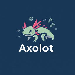 A modern and sleek logo design featuring an axolotl, emphasizing scientific elements