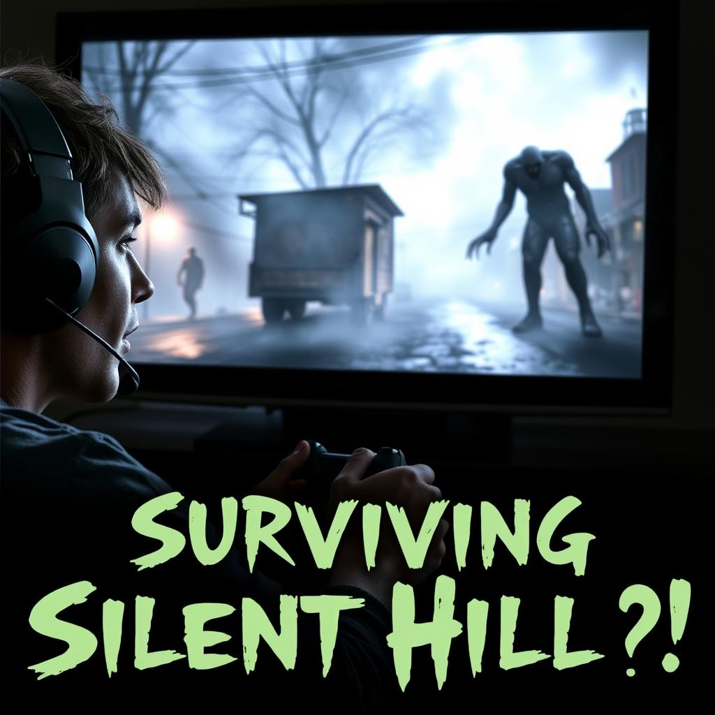 An engaging YouTube thumbnail featuring a gamer intensely playing Silent Hill 2 on a PlayStation