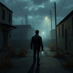 A haunting scene inspired by the video game Silent Hill 2 for PlayStation, featuring a foggy, eerie atmosphere