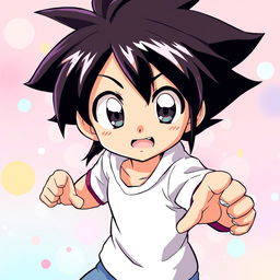 An illustration showcasing a character designed in the 2000s anime art style, featuring vibrant colors and distinct character designs typical of that era