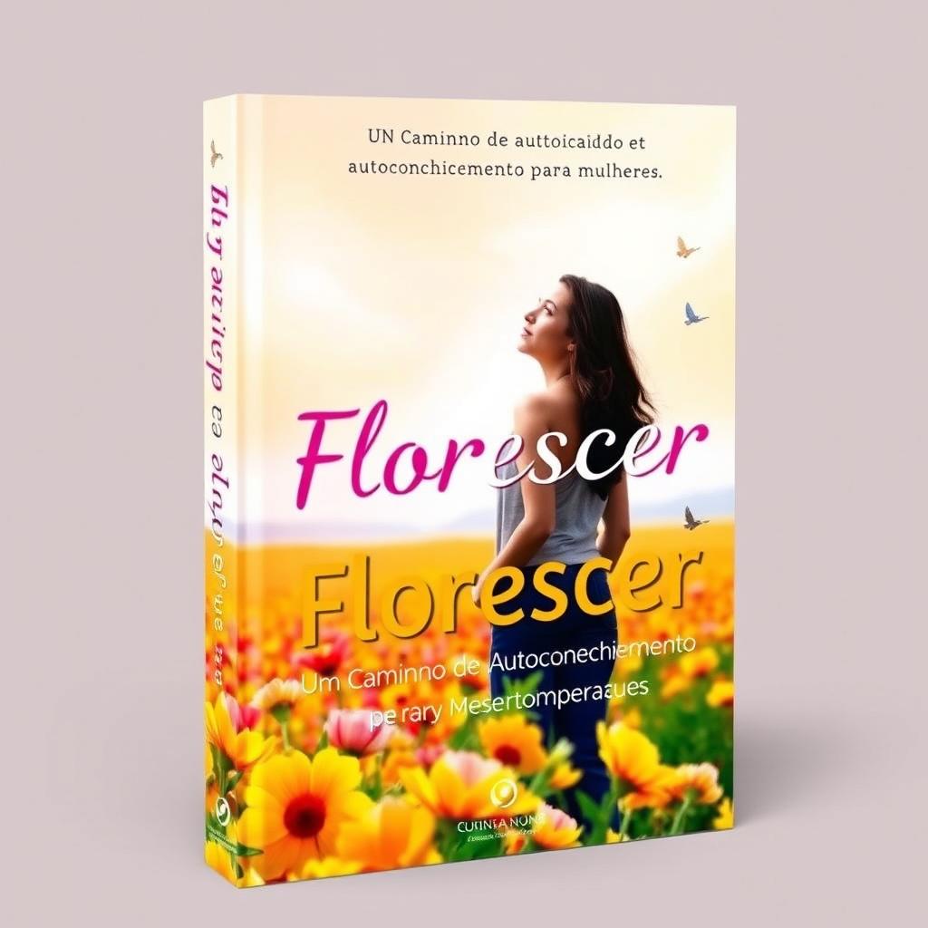 A vibrant book cover featuring a woman standing in a colorful flowering field, gazing towards the horizon with an expression of hope and determination