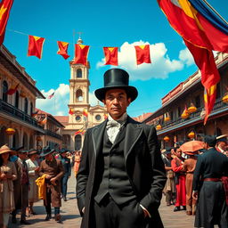 A vibrant historical reenactment of Simoun from Jose Rizal's novel 'El Filibusterismo' set in the Philippines during the late 19th century