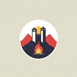 A logo for the Antequera Fire Station featuring the city's emblematic Alcazaba fortress and Peña de los Enamorados, combined with fiery elements and firefighter tools.