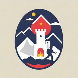 A logo for the Antequera Fire Station featuring the city's emblematic Alcazaba fortress and Peña de los Enamorados, combined with fiery elements and firefighter tools.