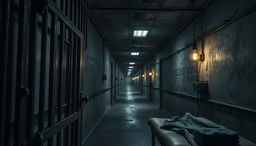 A gritty and realistic jail background depicting the interior of a prison cell block