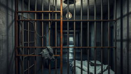 A gritty and realistic jail background depicting the interior of a prison cell block