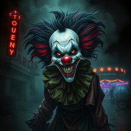 A haunting clown inspired by the story 'Nightmare Title' by Sewinu Yosith, set in a chilling nightmare realm